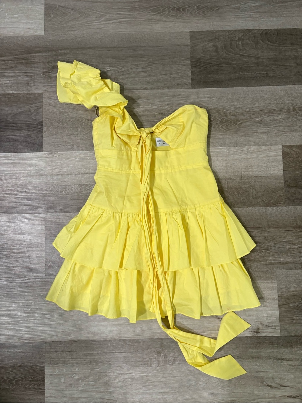 Hello Molly Yellow Tiered Ruffle One-Shoulder Dress